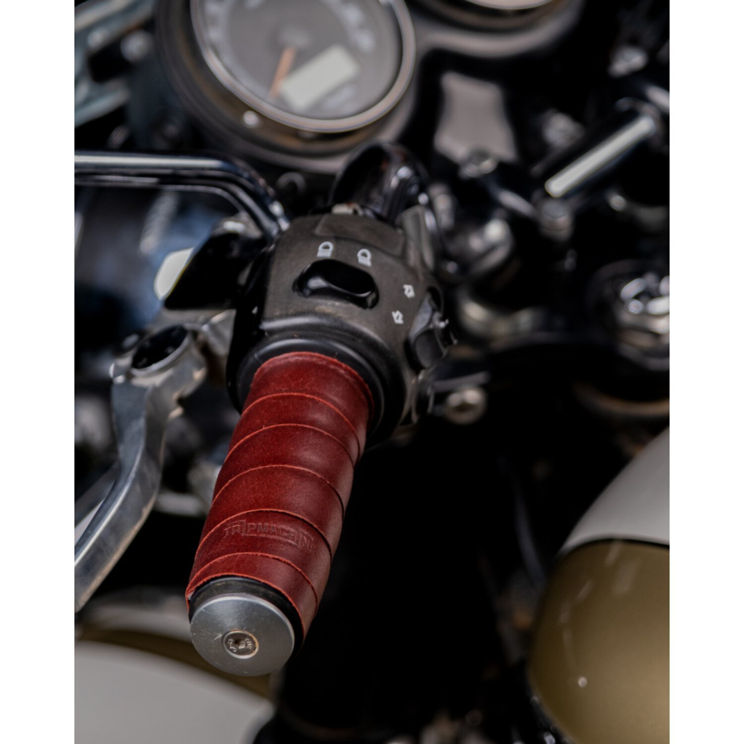 Trip Machine, leather handlebar grip wraps, cherry Red, Red