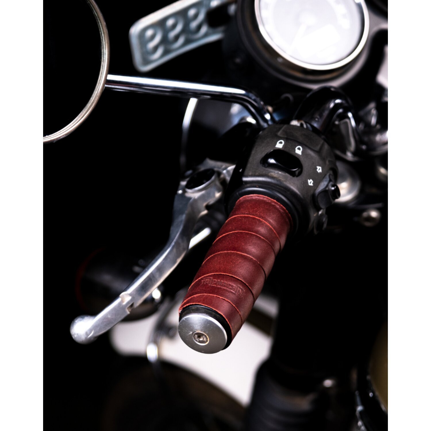 Trip Machine, leather handlebar grip wraps, cherry Red, Red