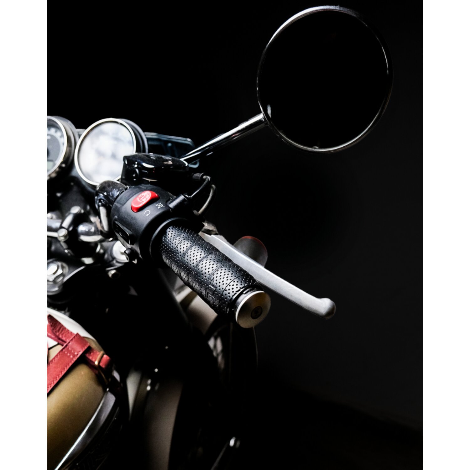 Trip Machine, leather handlebar grip wraps. Black perforated