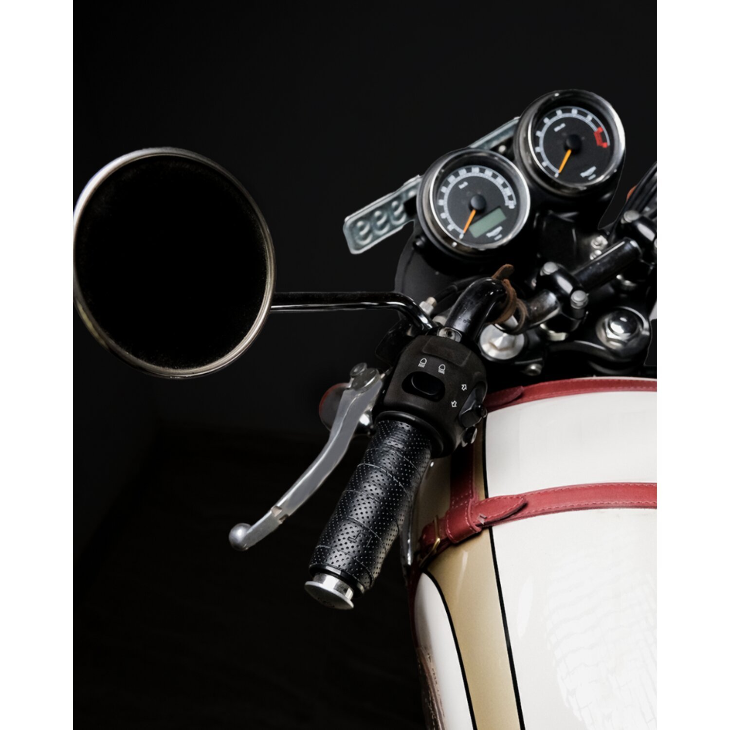 Trip Machine, leather handlebar grip wraps. Black perforated