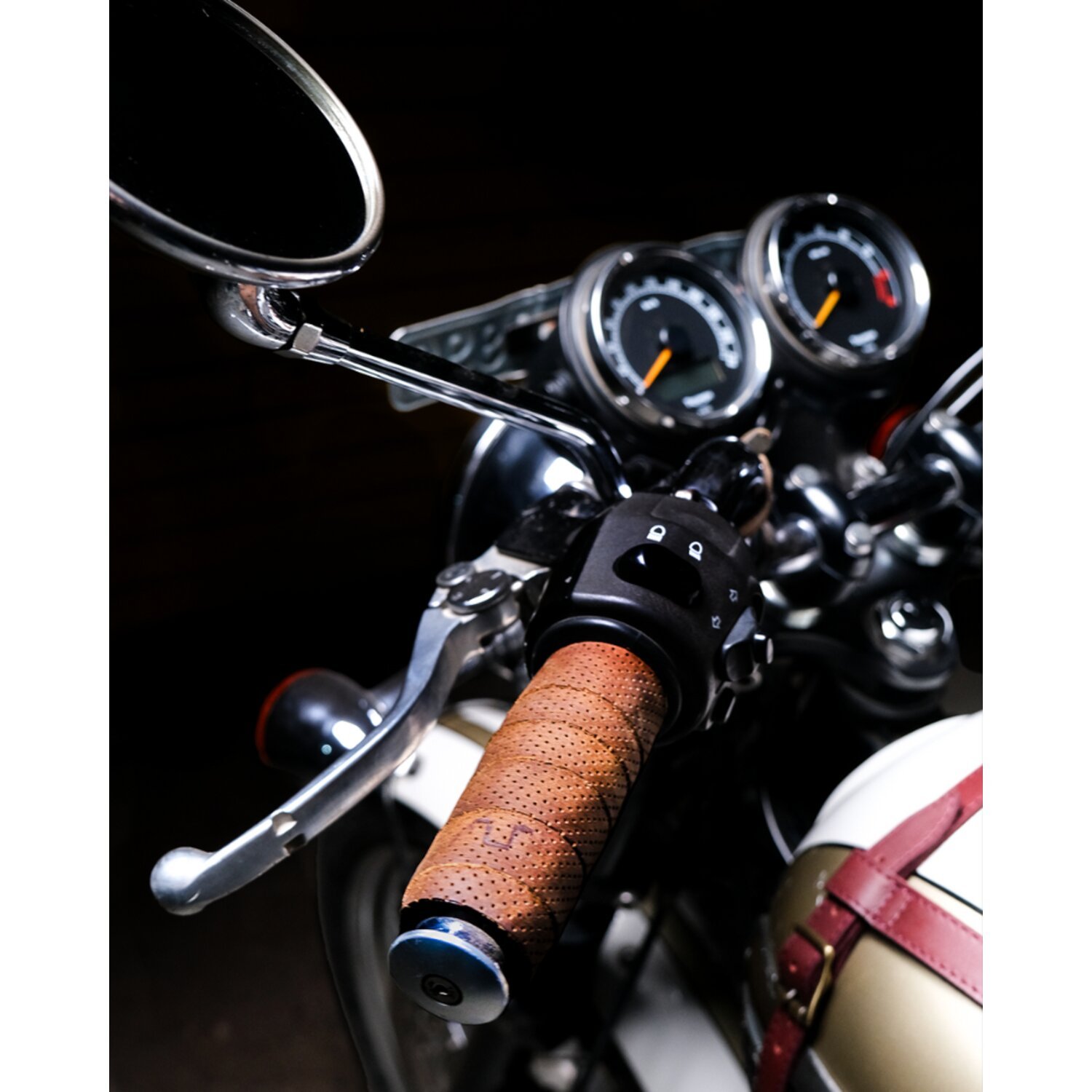 Trip Machine, handlebar grip wraps. Tobacco perforated, Brown