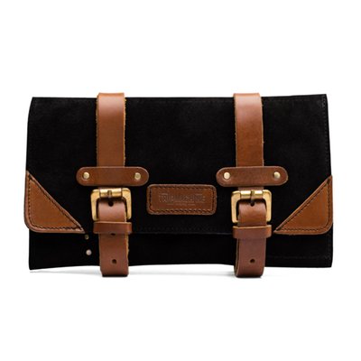 Handmade from genuine heavy duty leather for strength and endurance. Installs to the bike with ease. The special water resistant suede ensures that weather will have little effect on the bag. Here’s what spaces it contains: 6 slots for Allen keys (hex keys), 10 slots for spanners / wrenches, 4 additional slots for pliers/ screw drivers and a zipper pocket for the rest. 
Dimensions closed: 17cm diameter x 27cm long. 
Dimensions open: 43cm high x 27cm wide. 