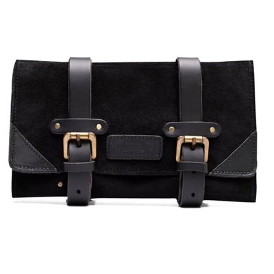 Handmade from genuine heavy duty leather for strength and endurance. Installs to the bike with ease. The special water resistant suede ensures that weather will have little effect on the bag. Here’s what spaces it contains: 6 slots for Allen keys (hex keys), 10 slots for spanners / wrenches, 4 additional slots for pliers/ screw drivers and a zipper pocket for the rest. 
Dimensions closed: 17cm diameter x 27cm long. 
Dimensions open: 43cm high x 27cm wide. 