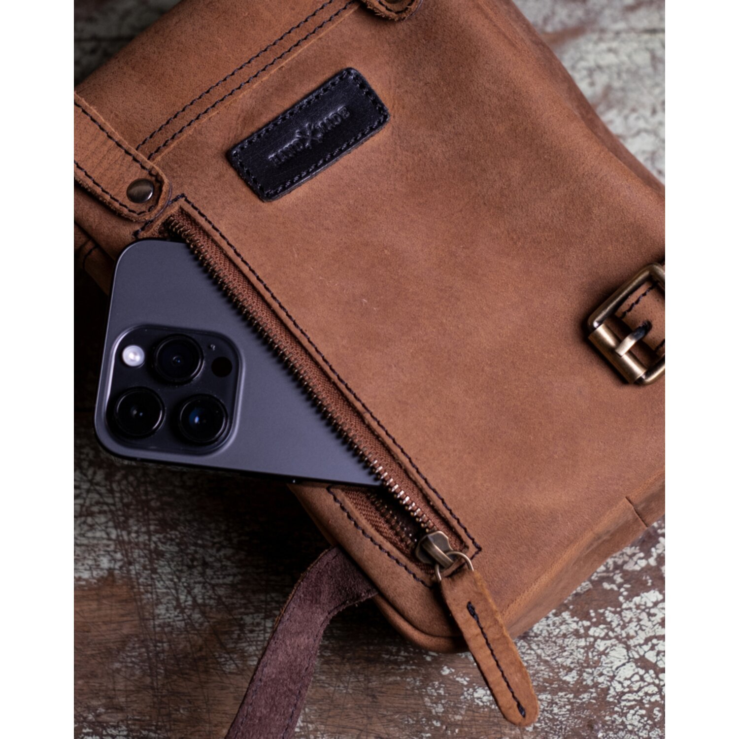 Trip Machine, Thigh bag / leg bag. Tobacco brown
