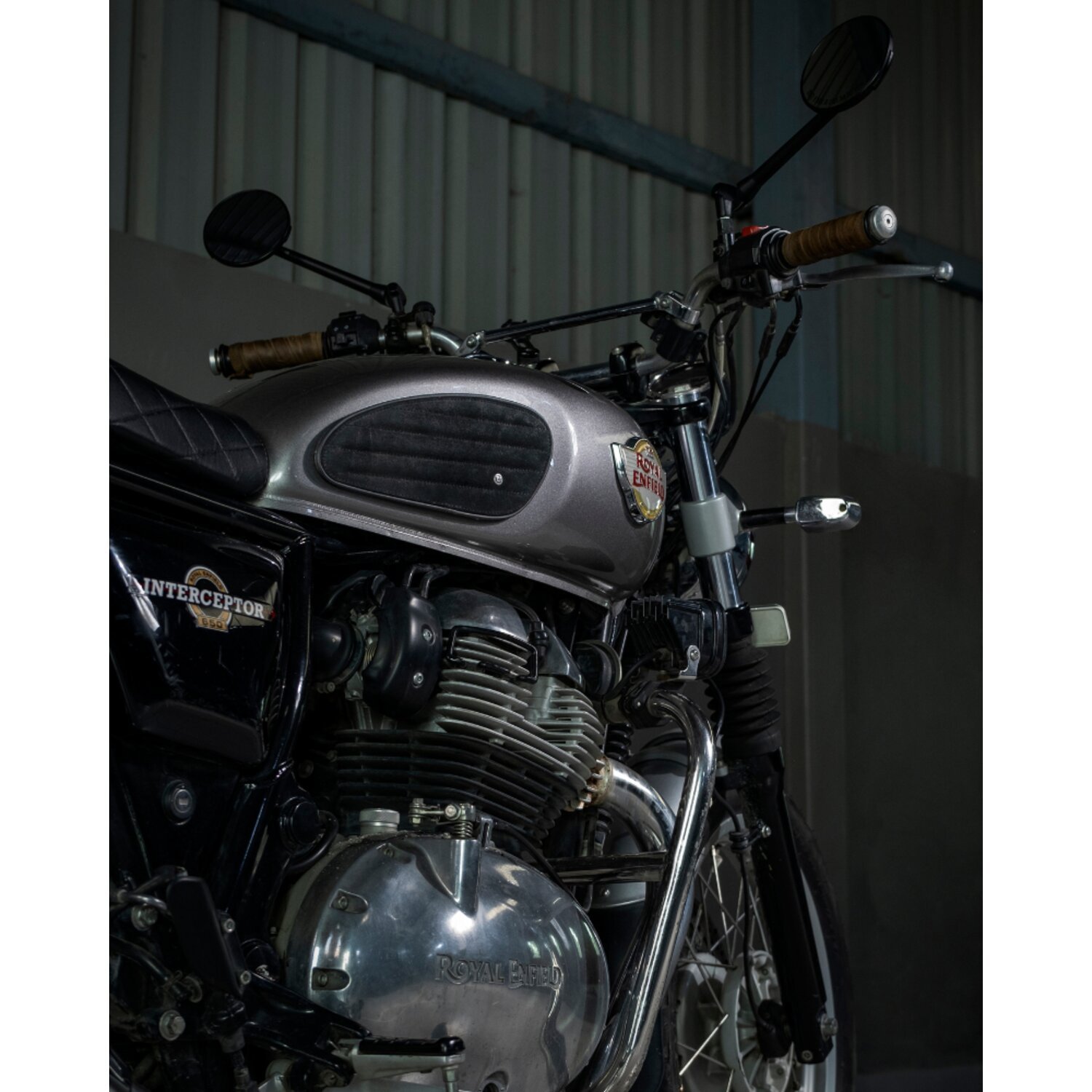 Trip Machine, Classic leather tank pad set. Black suede