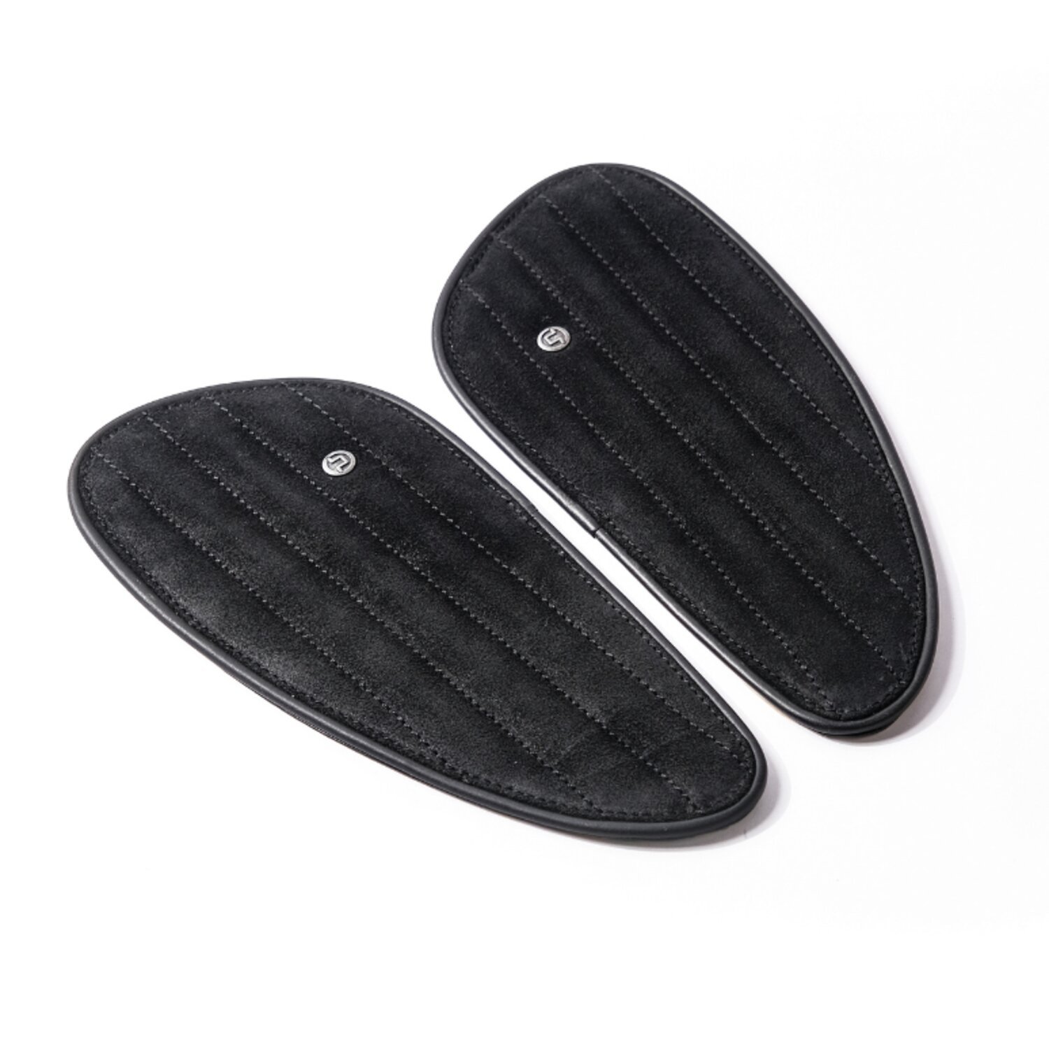Trip Machine, Classic leather tank pad set. Black suede
