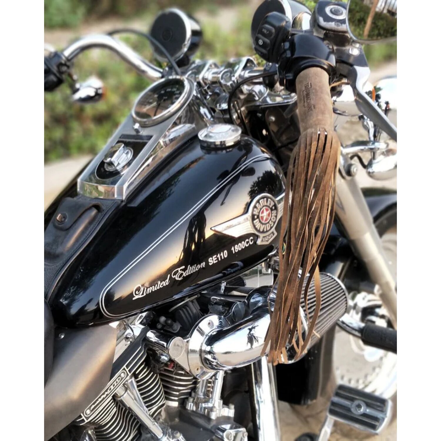 Trip Machine, leather grip tassels, tobacco brown