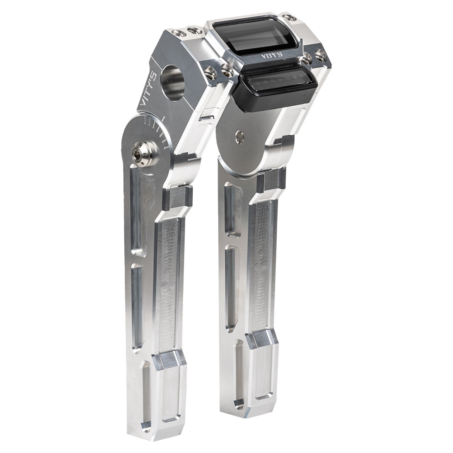 Vity's Design, 10" adjustable risers. Digital gauge, Silver, Anodized