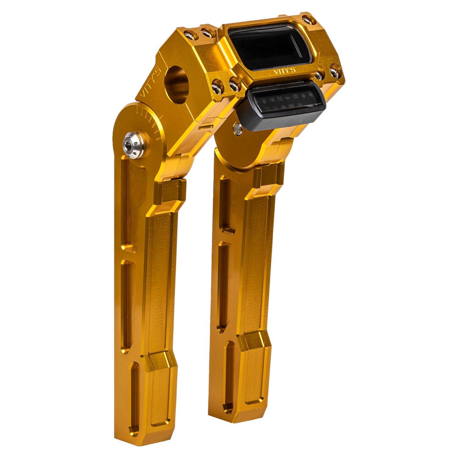 Vity's Design, 10" adjustable risers. Digital gauge, Gold, Anodized