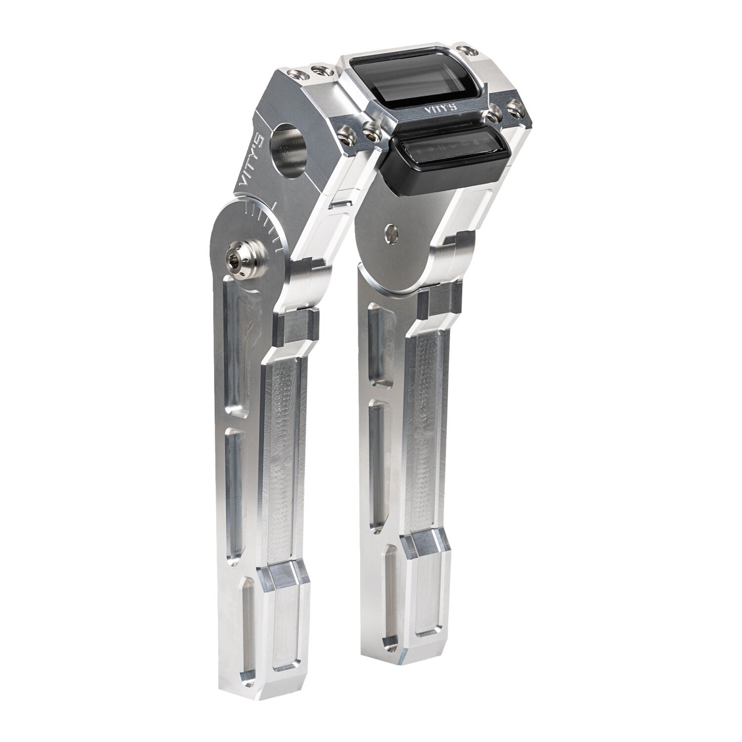 Vity's Design, 8" adjustable risers. Digital gauge, Silver, Anodized