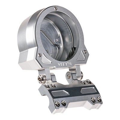 Silver anodized. 
Compatible with Vity's Design adjustable risers only. Used to replace the stock single plastic instrument holder for high quality CNC machined billet aluminum holder that is a perfect style match with Vity's adjustable risers. The gauge holder offers infinite angle adjustments to optimize your view on the gauges and can be installed above the riser clamp, or when rotating 180°, below the riser clamp. 