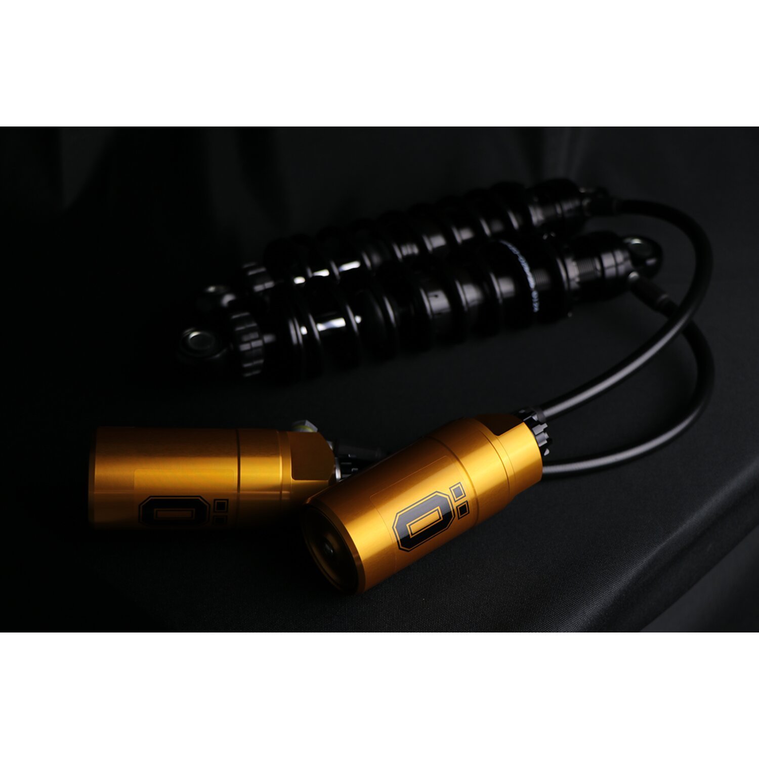 Öhlins, STX36 Blackline rear shocks golden reservoir. 12", Gloss