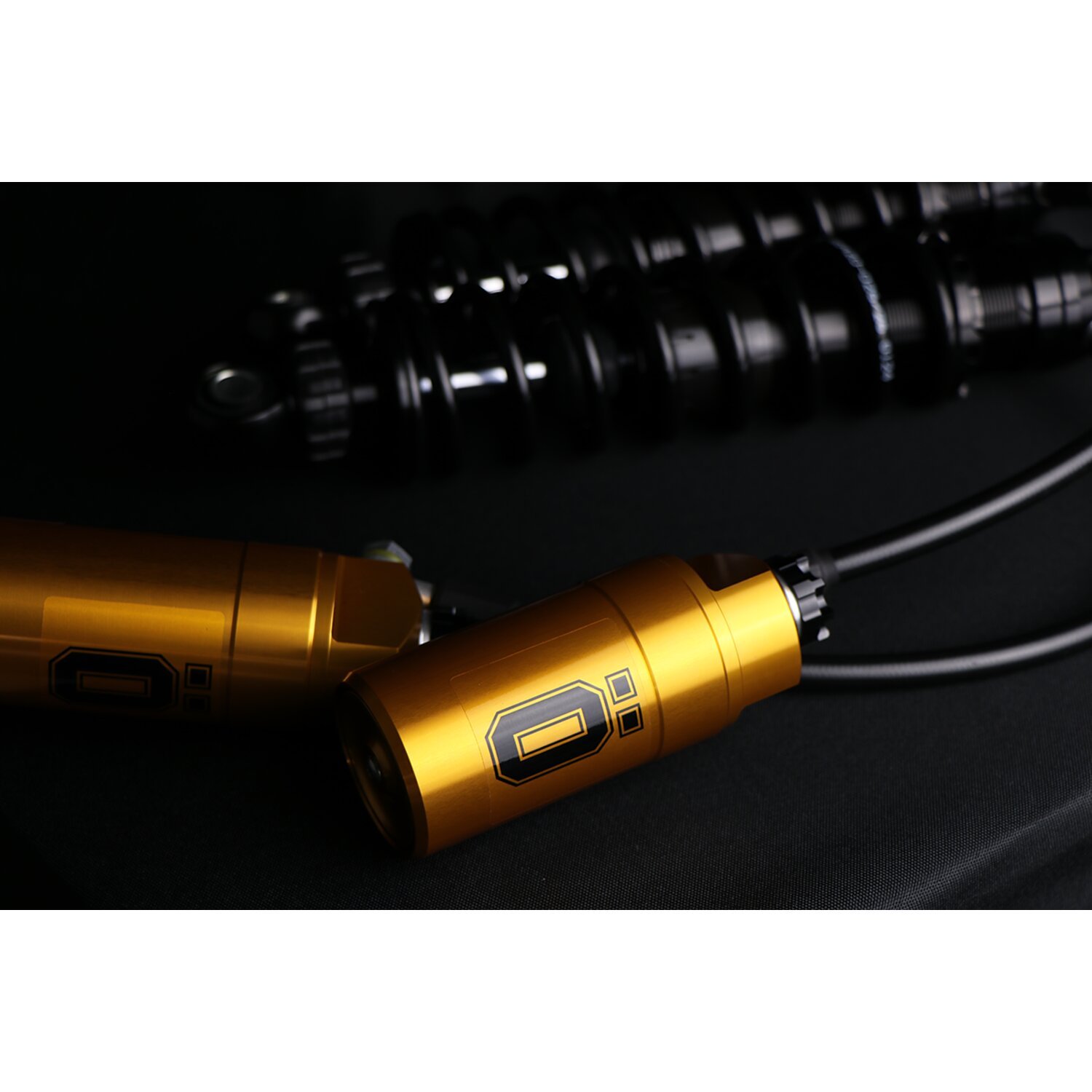 Öhlins, STX36 Blackline rear shocks golden reservoir. 12", Gloss