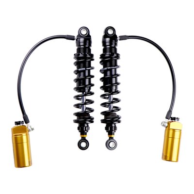 This is the fully adjustable Öhlins STX Pro. Building on the success of the popular HD 044 model, this update features a refined all-black design with Öhlins’ signature gold reservoirs and adjuster nuts. It retains the same range of adjustment options, now with black hoses, revamped billet compression adjuster knobs, and the iconic “Ö” logo on the reservoir.
The STX Pro offers confidence-inspiring stability and handling, with enhanced bump compliance and an exceptionally plush ride quality. Upgrade your bike with this must-have shock and experience the difference of Öhlins suspension.
With ½” ID bushings for easy installation, no sleeves required. The shocks include Öhlins-branded, anodized aluminum bracket arms for rear-mounted installation and a preload adjustment tool.
- Black springs
- Black body
- Piston diameter: 36mm
- S: Single tube body
- H: Mono type high pressure gas type shock with hose mounted external reservoir
- R1: Adjustable rebound damping. Adjuster wheel above the end eye
- C1: Adjustable compression damping. Adjuster wheel or slot on the reservoir
- L: Adjustable length
- Length: 310.5 mm
- Oil: Öhlins 1309
- Spring: MCS 962663 / Öhlins 66420-026
- Spring Rate: 26 N/mm
- Stroke: 78.5 mm
- Blackline with golden reservoir
- Adjustable rebound and compression damping
- Multiple spring rates available
- Hard-anodized, CNC-machined components
- Length adjustable by 1/2” (51mm)
- High-pressure nitrogen gas charged
- Adjustable preload with billet tool
- Low-friction shaft and seal head design
- Fully serviceable and repairable
- Fits with Tour-Pak
- Includes brackets for reservoirs