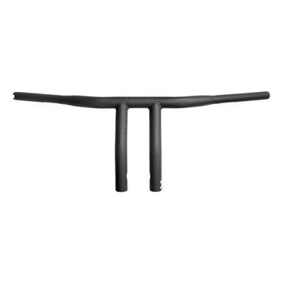 Classic T-bar styling. With 1-1/4" (32mm) oversized tubing that tapers smoothly towards the 1" (25.4mm) diameter for the handlebar controls. Wires can be run internally trough pre-drilled slots or externally at the dimples. 
Dimensions: 9.5" (24cm) rise x 29.70" (75.4cm) wide x 16" (40.6cm)center width x 9.5" (24cm) end rise x 8.5" (21.6cm) pullback. 