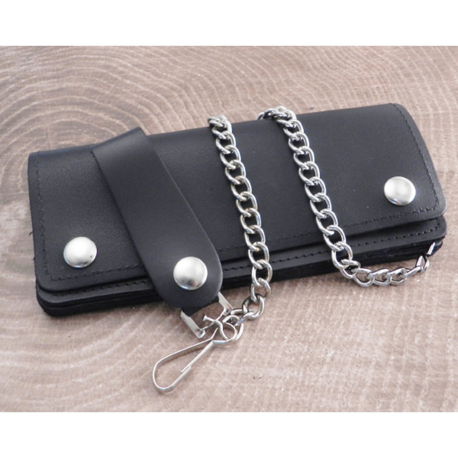 Amigaz Chain Wallet Long 7" Black Leather