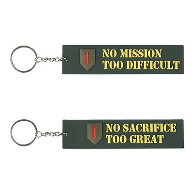 From our Army Surplus WWII series a nice pvc keychain. Featured on two sides with a logo, no mission too difficult/no sacrifice too great