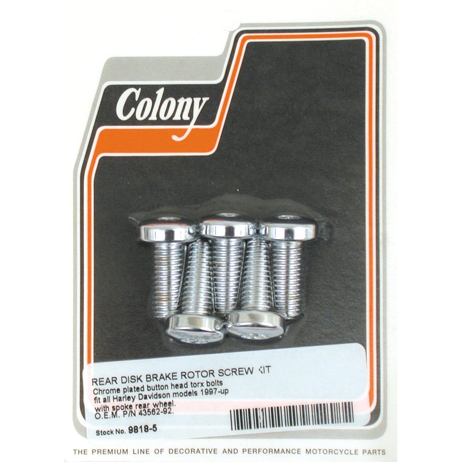 Colony, front/rear brake rotor bolt kit. Button head Torx, Silver, Chrome