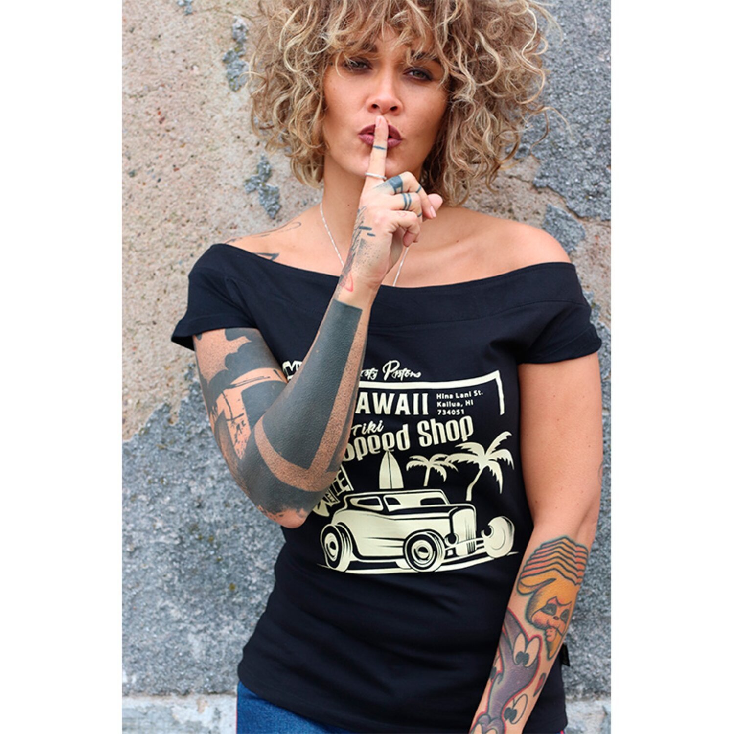 Rusty Pistons Hawaii female t-shirt, Black, L