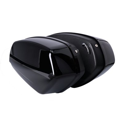 Gloss black unpainted ABS and fiberglass construction. Lid is installed on a hinge, for easy one-hand use, even with rider on-bike. Quick detach mechanism for easy on-off. Bags are mounted to the bike on the inside and lids can be key-locked. Total volume 50 liter. Complete with detachable docking mounting hardware kit.
OEM replacement reference 90202534DH.
Note: FXLR, FXLRS models require 938871 (OEM 52300645) docking hardware kit and removal of OEM rear turn signals or use of OEM 67801349 turn signal relocation kit.