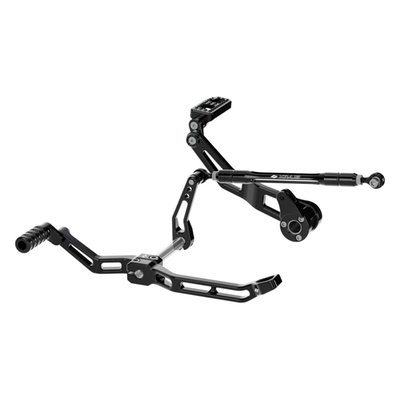 Black anodized billet aluminum construction.
This kit is a lightweight and rigid design, engineered to give you a quicker responding, more precise performance riding experience. Engineered for confidence, when pushing limits in the twisties or banging gears on the open road your shift and brake controls are right where you need them, perfectly positioned and unmatched in precision and control, all to lift your riding experience to the next level. Complete with all required hardware for a hassle-free installation. 
- A design match with the Kraus' Max Lean floorboards 
- 360-degree adjustable toe shifter and brake pedal allow placing you feet in the perfect position 
- Three customizable shift ratio settings 
- Improved brake feel and shift action 
- Low profile heel shifter 
- Fast and easy fine-tune adjustment with shift rod 
- Reduced weight and added style 
- Compatible with Kraus 998032 EZ-Shift ratio adapter 
- Black anodized billet aluminum lightweight construction 
Note: Compatible with and must reuse the OEM shift linkage / shifter rod. 
Note: Style compatible with the Kraus floorboard line. 