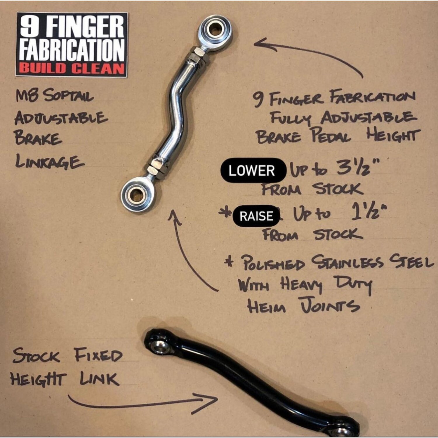 9Finger Fabrication, M8 mid-control brake linkage