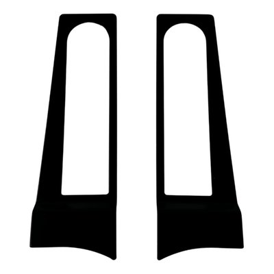 Gloss black. 
Extended metal design installs with Custom Dynamics LED Fillerz Motorcycle Taillights 998686 (red lens) or 998685 (smoke lens) for late models or 997825 (chrome) and 997826 (gloss black) for early models to cover the exposed rear fender support bolts. In Gloss Black finish, units install between the saddlebag support and the Fillerz LED light with double-sided tape. 
Note: Requires installation of 998686/998685 or 997825/997826 Fillerz lights (sold separately).