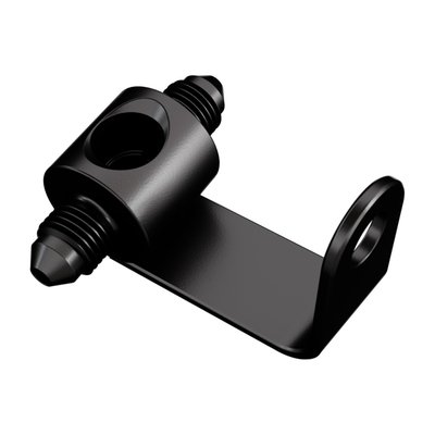 Black plated carbon steel. 
Round + Bracket. 
2X 3/8-24 AN-3 + 1X 1/8 NPT for switch.