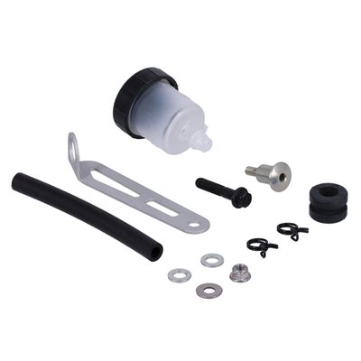 For universal use. Translucent (see-through) reservoir for easy viewing of fluid level. Includes hardware, mount bracket and fluid line. Compatible will all DOT 4 brake/clutch fluids. 
Note: Not compatible with DOT 5 brake fluids