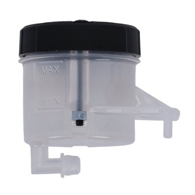 90° angled slide-on hose mount. 
Translucent (see-through) reservoir for easy viewing of fluid level. Compatible with all DOT 4 brake and clutch fluids. 
For replacement & optional parts see: 
- 999208 Brake/Clutch fluid reservoir hose 
- 999210 Brake fluid reservoir protector sleeve 
- 999211 Clutch fluid reservoir protector sleeve. 
Note: Not compatible with DOT 5 brake fluids. 