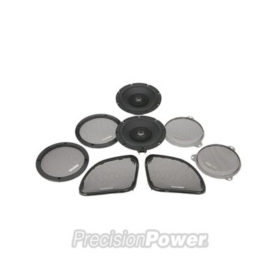 This speaker upgrade kit consist of two 6.5" speakers, two midrange tuning modules and speaker grills for Roadglide, Streetglide and Tourpacks.

Highlights:

Manufactured with industrial grade materials optimized for harsh environments

Glass fiber reinforced ABS frame for impact absorption and thermal stability

Impermeable polypropylene cone is mechanically rugged and heat resistant

Midrange Notch Filter included for OE pod installation

Co-molded low-density santoprene surround chemically bonded cone

Titanium dome tweeter resists corrosion with high strength-to-density ratio

Low Mass Neodymium earth element magnets for maximum output

1.25" oxygen free copper voice coil on thermally absorbent aluminum former

1" titanium wide dispersion high output hemispherical dome tweeter

2-Ohm for stock replacement

Integrated 6dB high-pass crossover protects tweeter from harmful frequencies

92dB (1w/1m) SPL efficiency / 60-22kHz frequency response

75w RMS power rating / mounting depth: 2.00"
