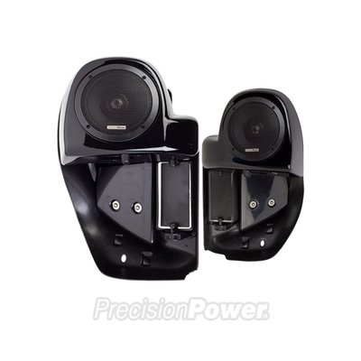 Precision Power’s direct fitment solution for lower-fairing speakers works excellent on your Touring bikes! Add speaker pods for that additional audio punch, make your motorcycle a concert hall! Housing construction uses high-grade industrial ABS plastic, sure to last the rough impairments on the highway. Each kit is painted only in Vivid Black. Sold with speakers for left and right lowers and includes waterproof quick disconnect plugs for installer-friendly design. Pre-wired for MAA.400 Audio Amplifier (MCS 999394).

Highlights:

Vented lower fairing in gloss black made of industrial grade ABS

Midrange notch filter included for OE pod installation

Waterproof quick-disconnect plugs for easy install & removal

Pre-wired with MAS.654 Premium 6.5” speakers

Plug-N-Play wire harness connects to MAA4.400 Amplifier (MCS 999394)

Wire harness can accommodate installation to alternate amplifier

