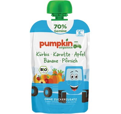 Bild von Pumpkin Organics Quetschie Kürbis, Karotte, Apfel, Banane, Pfirsich