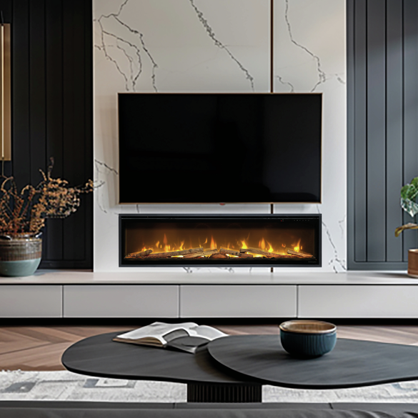 Ignite Evolve, de ondiepe elektrische haard met prachtige vlammen en decoratie.