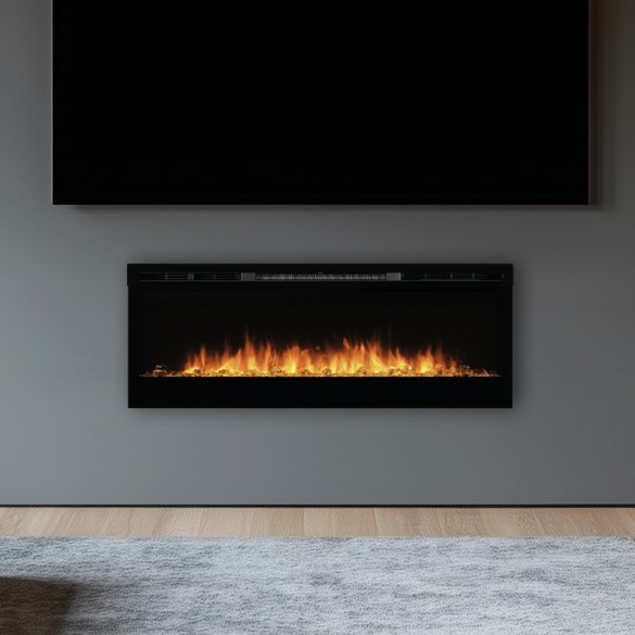 Prism lineaire elektrische haarden vormen een sprankelende toevoeging aan je muur. De vlammen komen uit een bed met een diamantachtige decoratie die in vele kleuren kan worden verlicht.