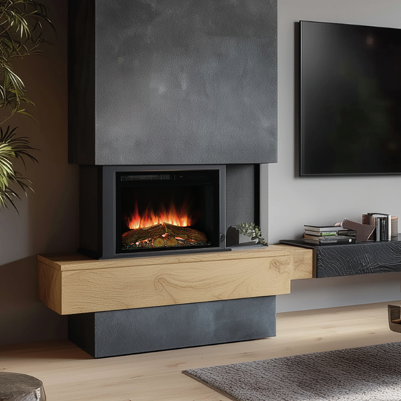 Moderne Spark elektrische haard met realistische vlammen en bediening via app.