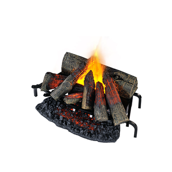 Geniet van gloeiende houtblokken en rook van koudwaterdamp.