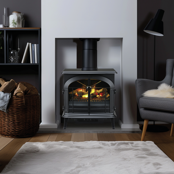 Traditionele vrijstaande haard, modern vuur, Optimyst®-vlam.