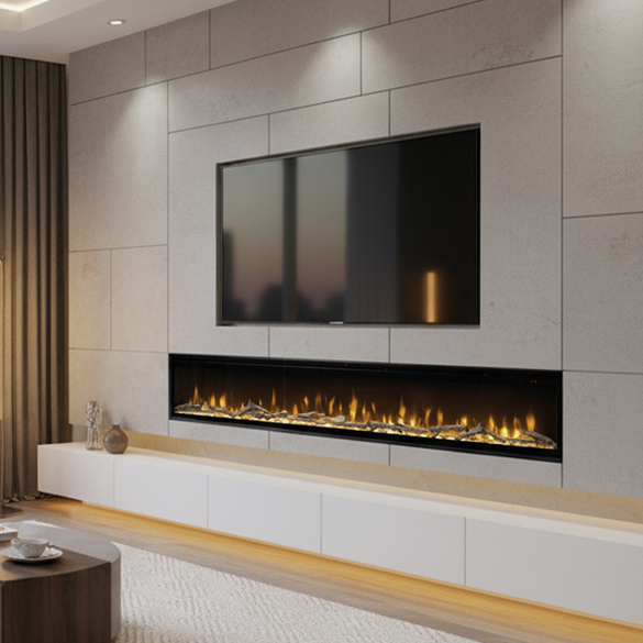 Ignite Evolve, de ondiepe elektrische haard met prachtige vlammen en decoratie.