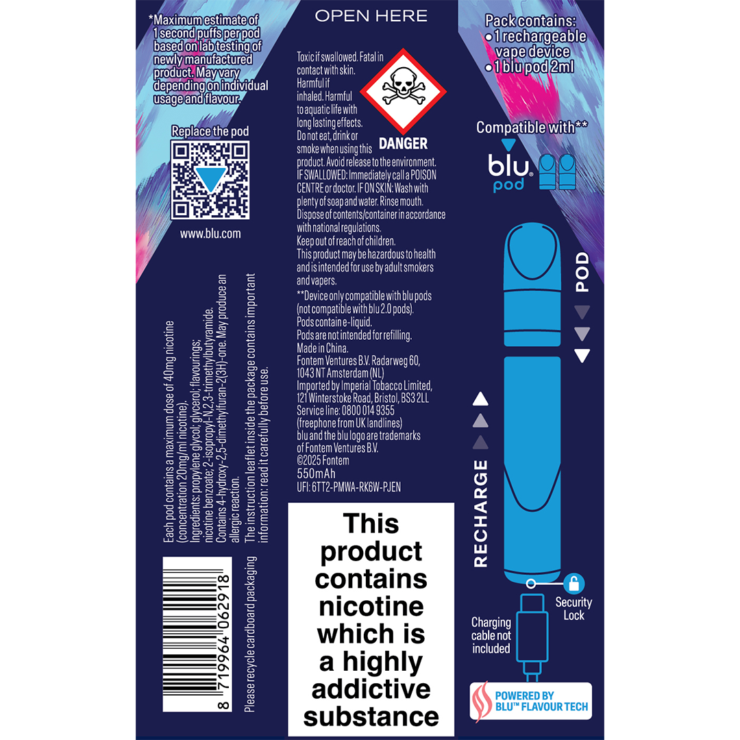 Blueberry Sour Razz kit | Rechargeable vape | blu bar kit
