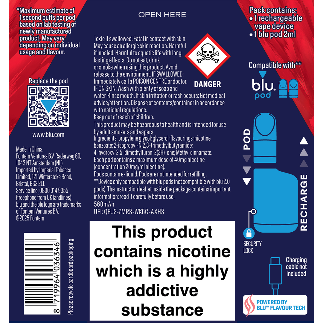 Blu BOX kit and pod info page | Rechargeable vape