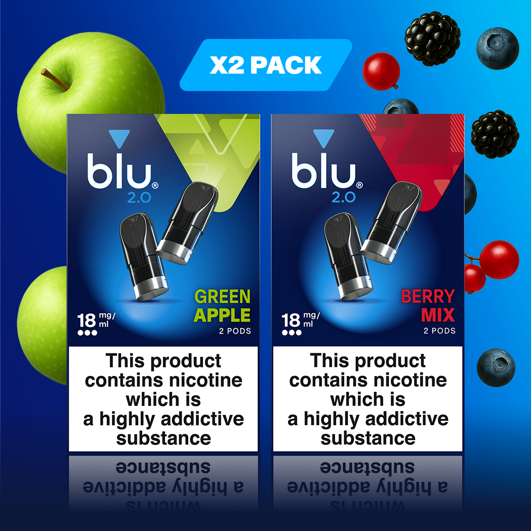 Green apple x 1 | Berry Mix x 1 | Rechargeable vape pods | blu 2.0