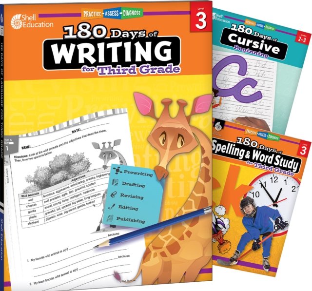 180 Days™: Writing, Spelling, & Cursive Grade 3: 3-Book Set
