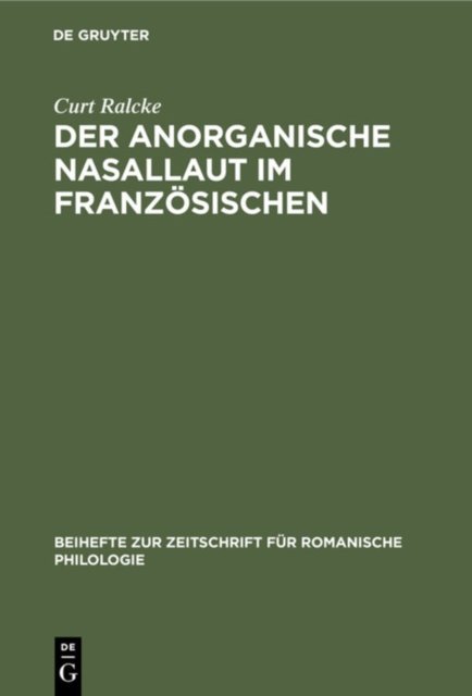 Der Anorganische Nasallaut Im Franzosischen