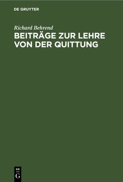 Beitrage Zur Lehre Von Der Quittung