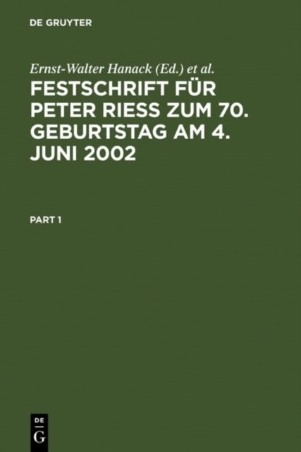 Festschrift Fur Peter Rieß Zum 70. Geburtstag Am 4. Juni 2002