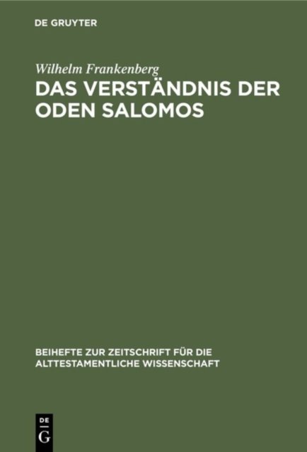 Das Verstandnis Der Oden Salomos