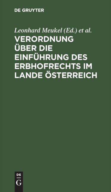 Verordnung Uber Die Einfuhrung Des Erbhofrechts Im Lande Osterreich