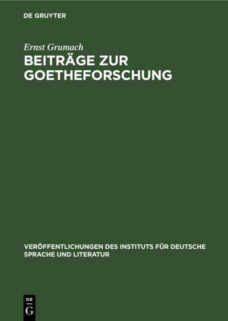 Beitrage Zur Goetheforschung