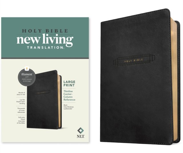 NLT Large Print Thinline Center-Column Reference Bible, Filament Enabled (LeatherLike, Black Holy Windows, Red Letter)